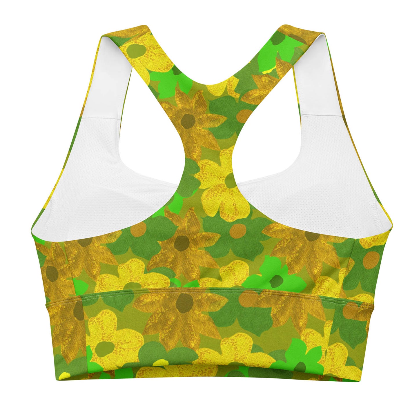 Green Flowers Longline Sports Bra