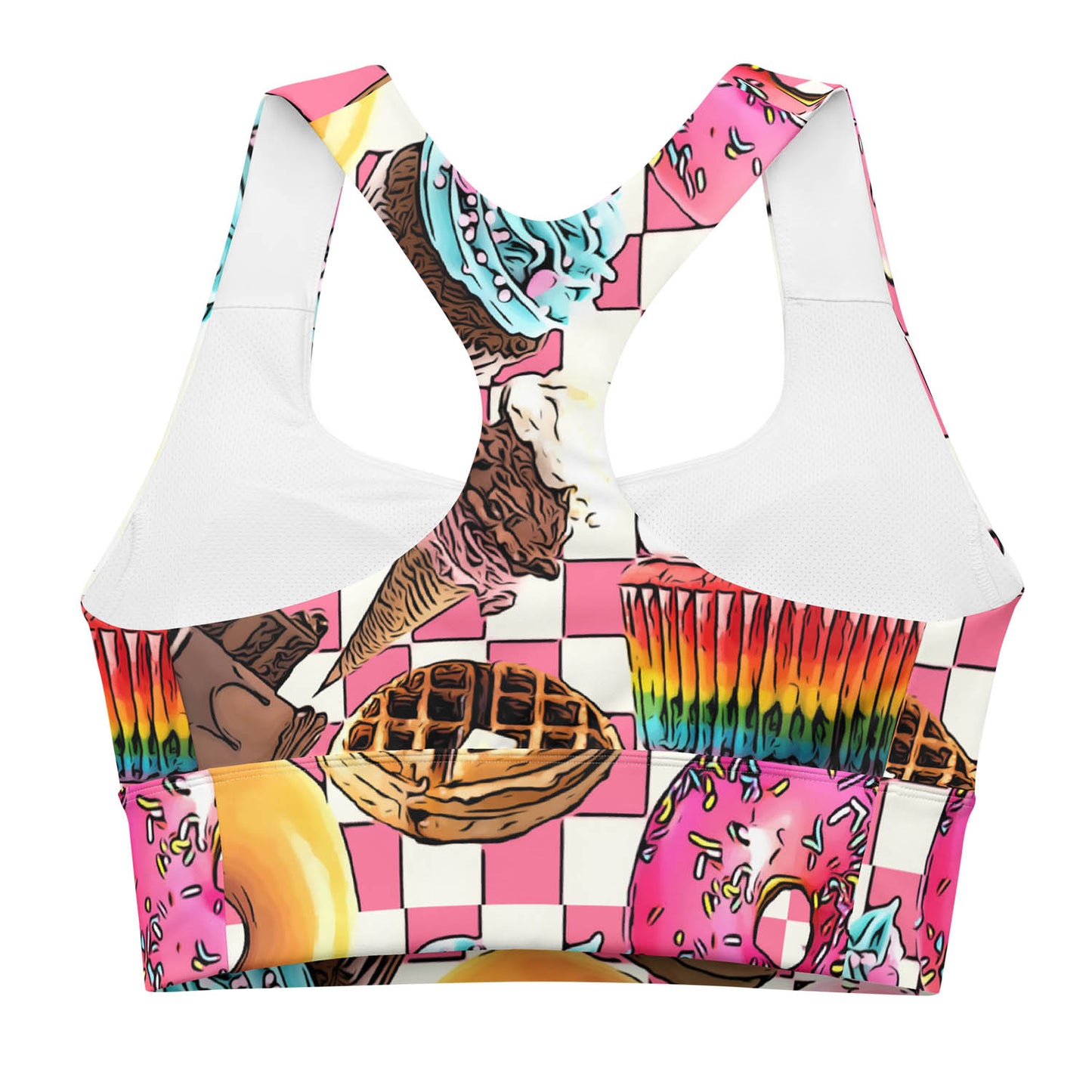 Donuts, Cupcakes and Waffles Longline Sports Bra (XS-3XL)