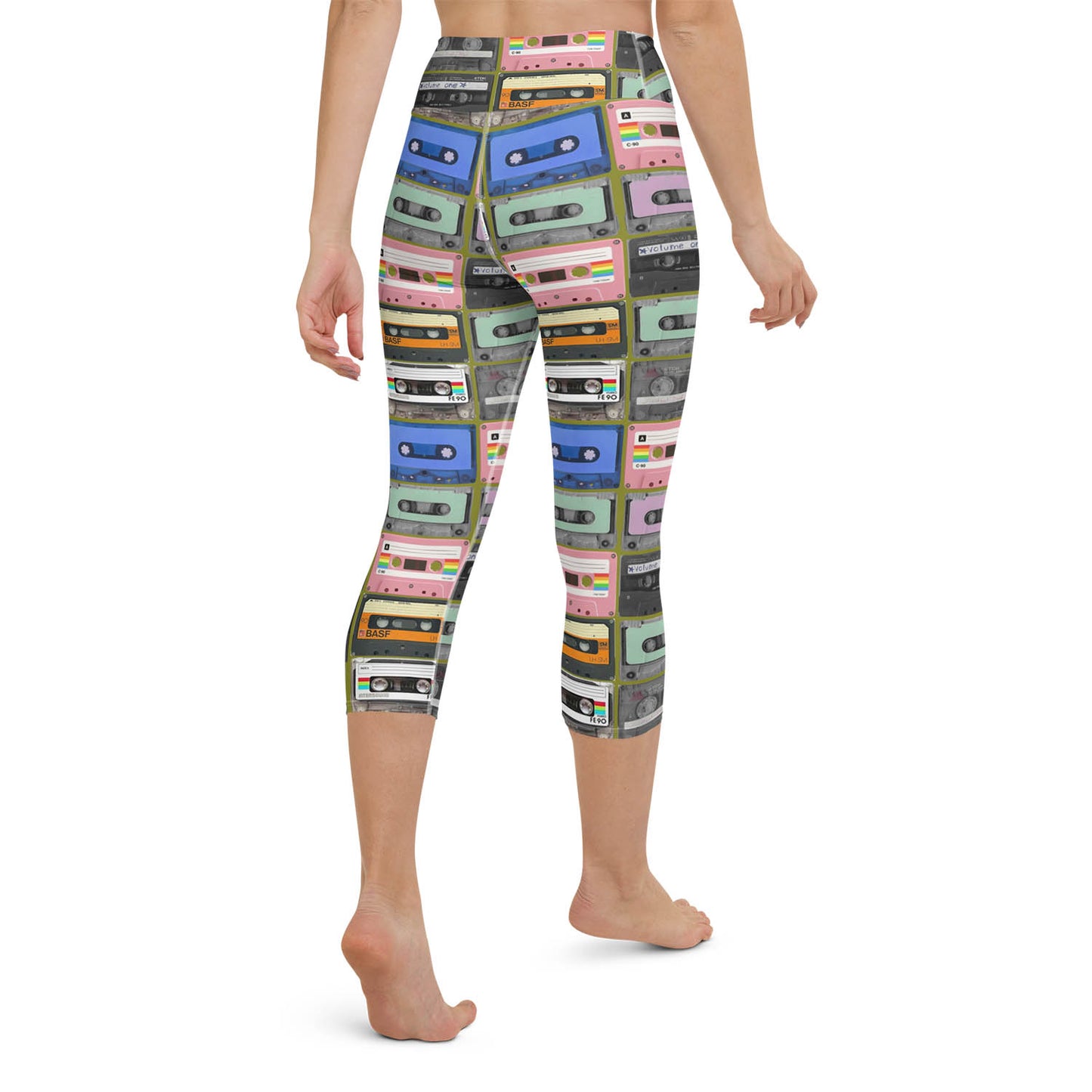 Cassette Mix Tape High Waisted Capri Workout Leggings
