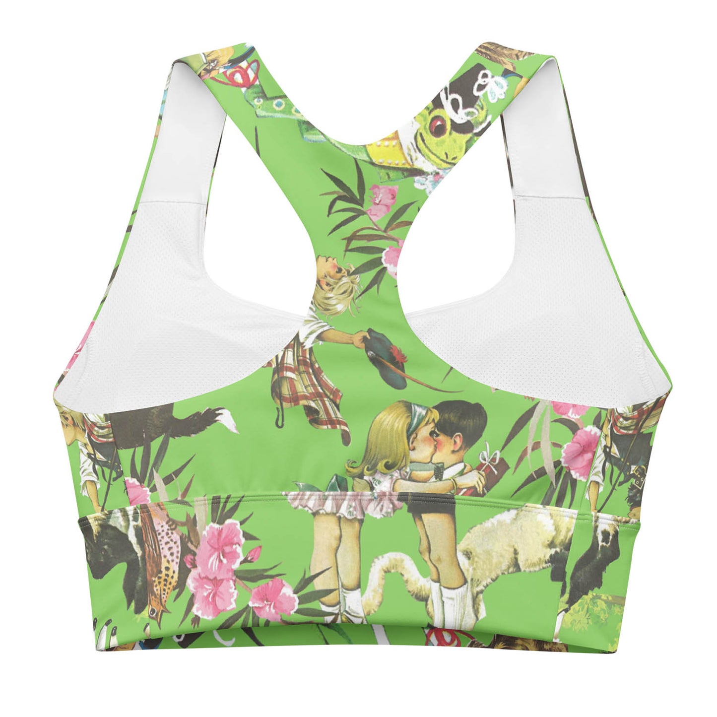 Nursery Rhyme Collage Longline Sports Bra in Lime Green (XS-3XL)