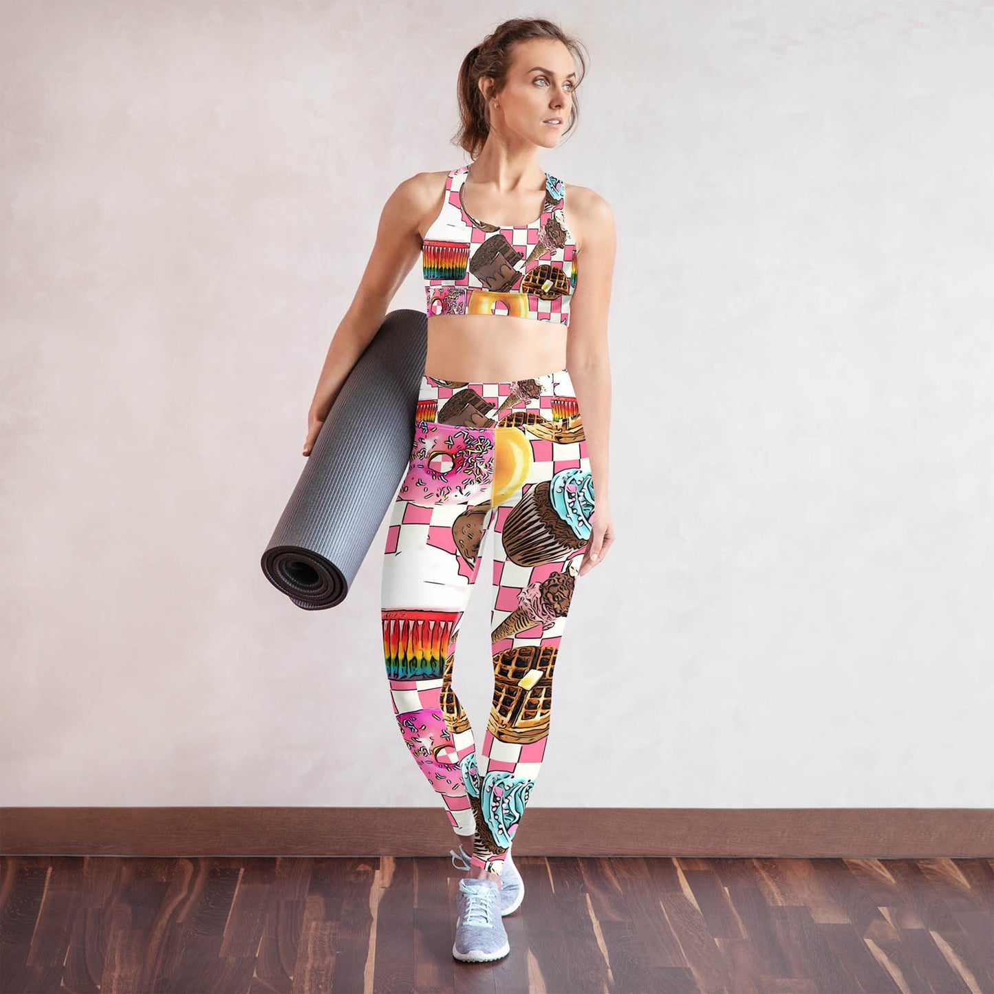 Donuts Cupcakes and Waffles High Waisted Workout Leggings