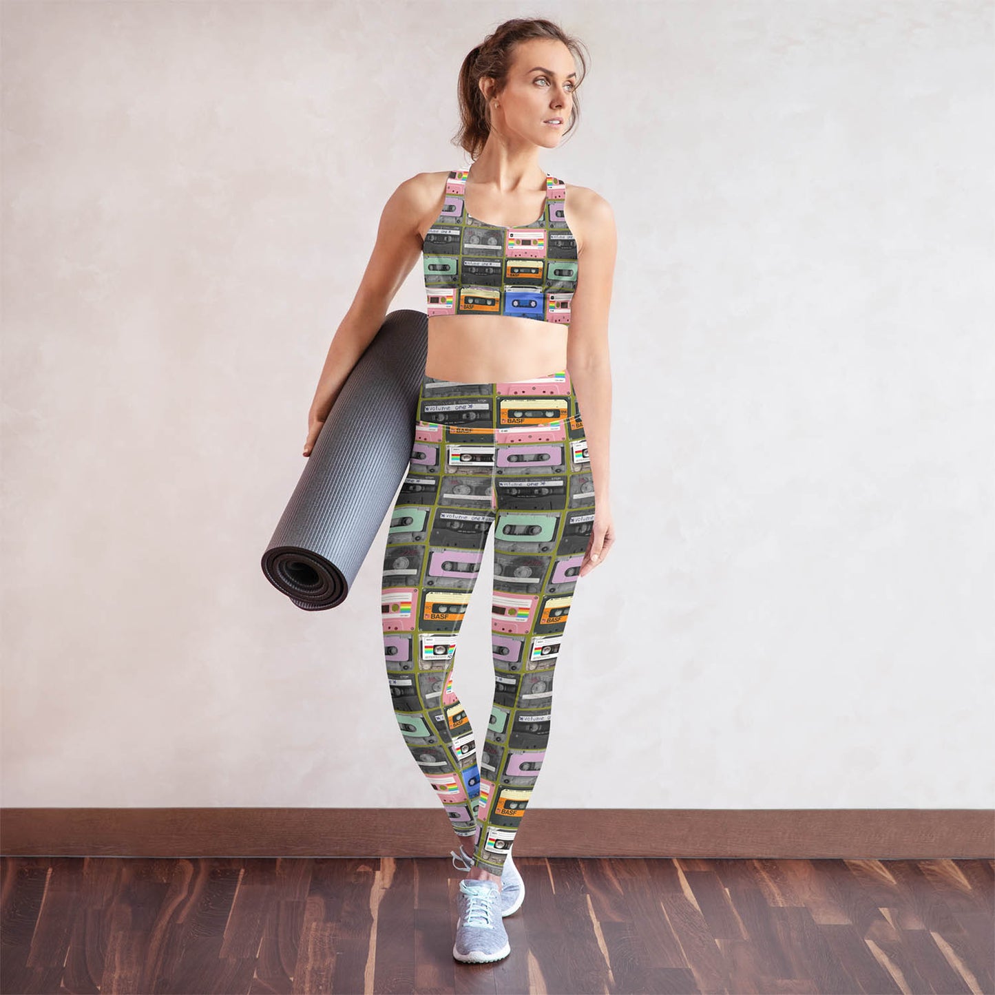 Cassette Mix Tape High Waisted Workout Leggings