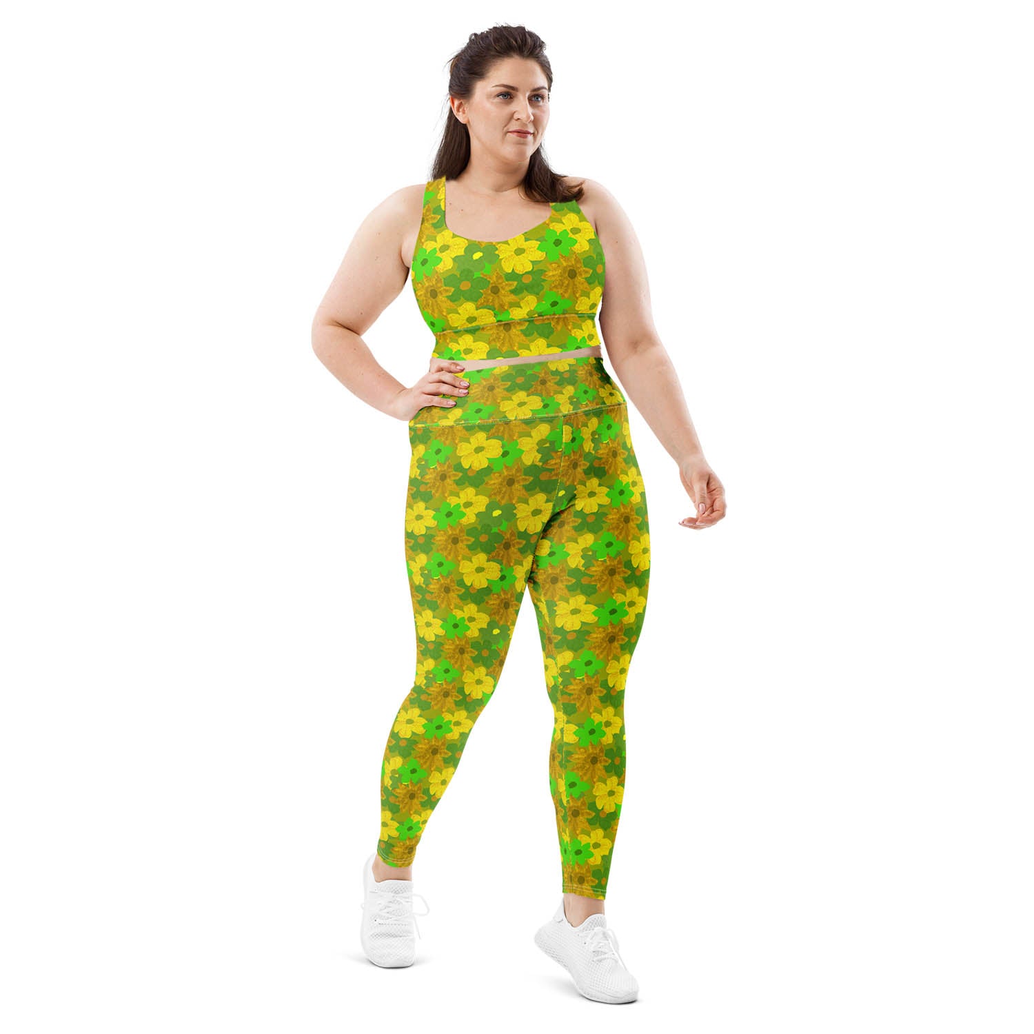 Green Flowers High Waisted Workout Leggings (XS-6XL)