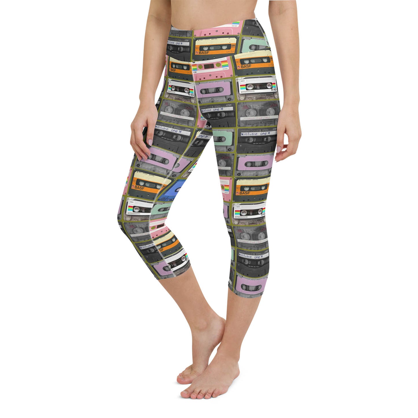 Cassette Mix Tape High Waisted Capri Workout Leggings