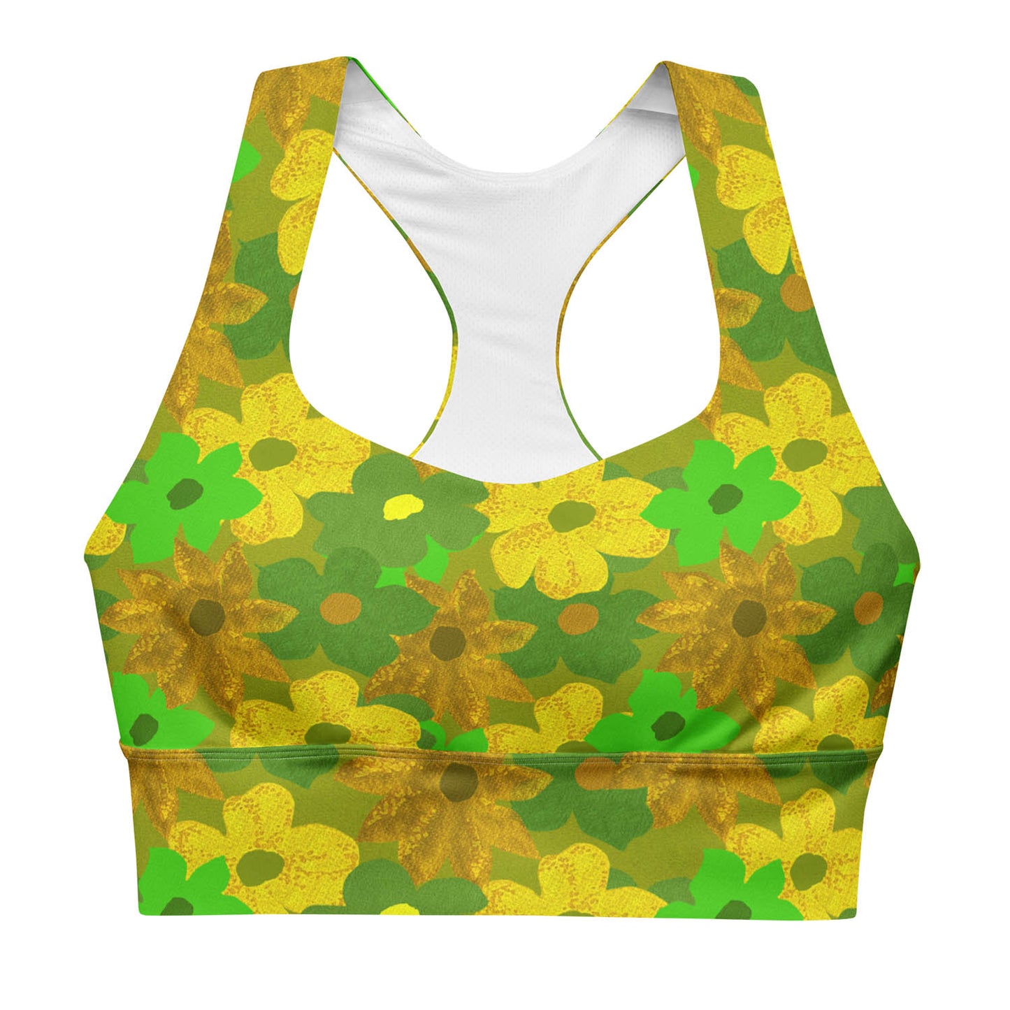 Green Flowers Longline Sports Bra