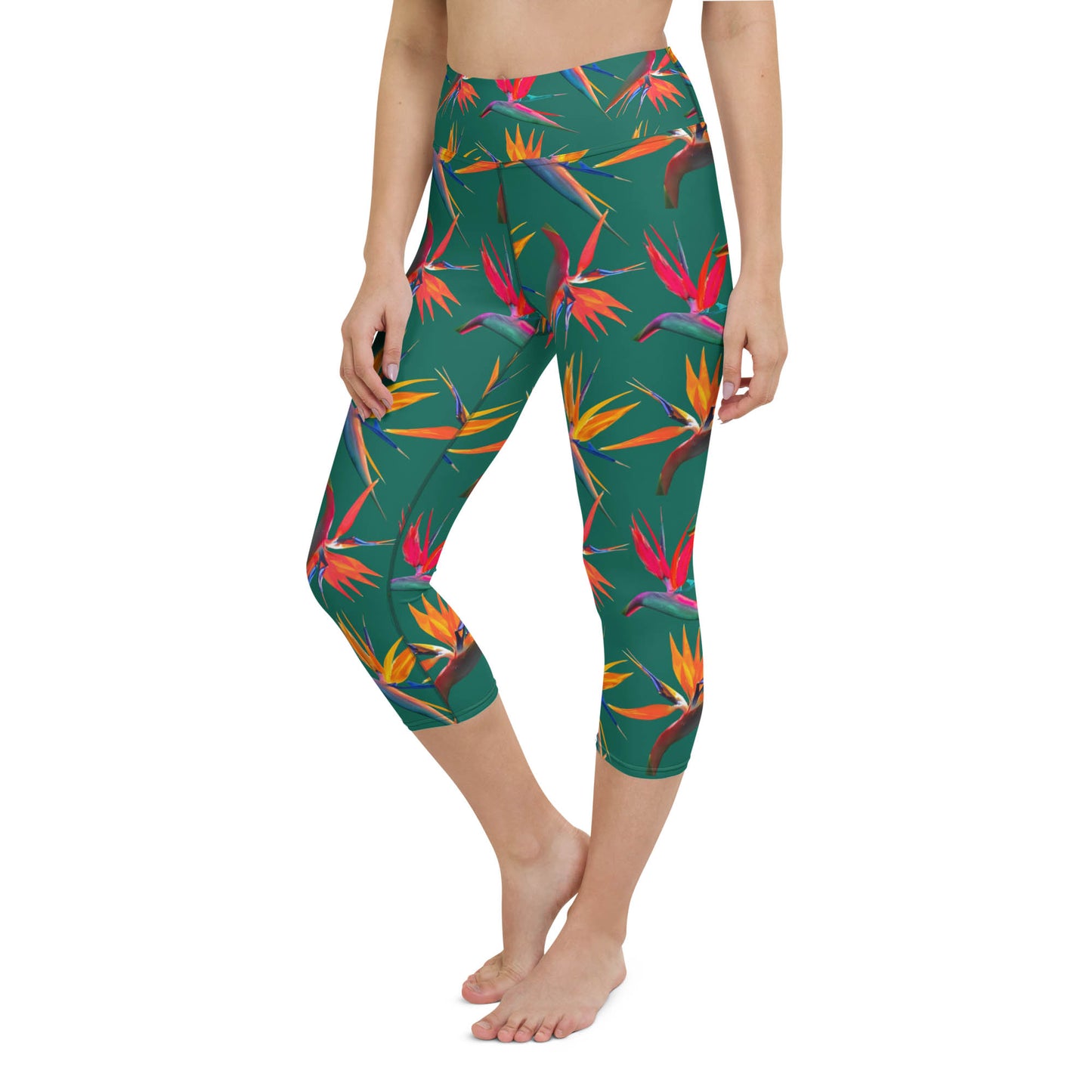 Birds of Paradise High Waisted Capri Workout Leggings