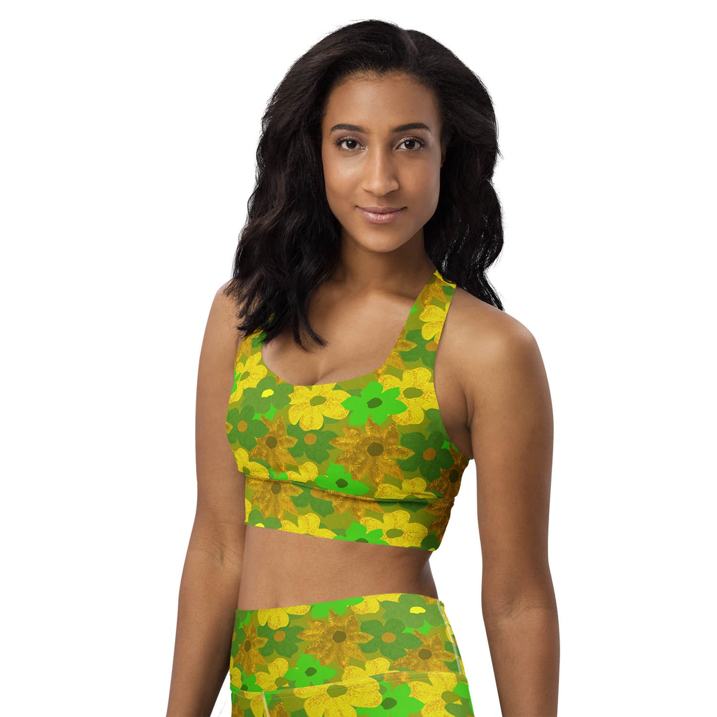 Green Flowers Longline Sports Bra