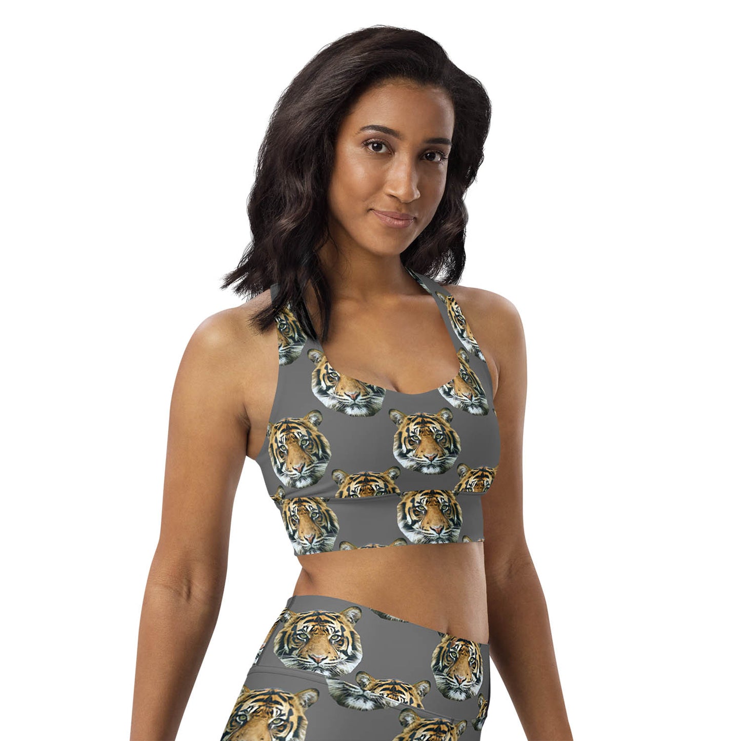 Tiger Face Longline Sports Bra in Grey (XS-3XL)