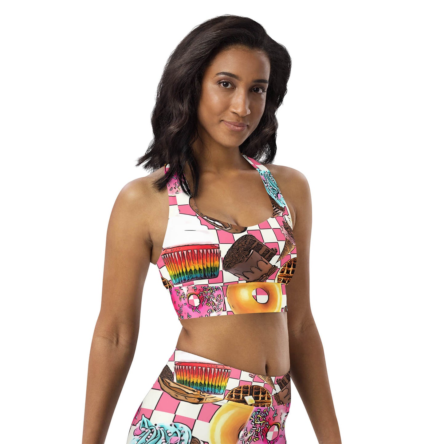 Donuts, Cupcakes and Waffles Longline Sports Bra (XS-3XL)