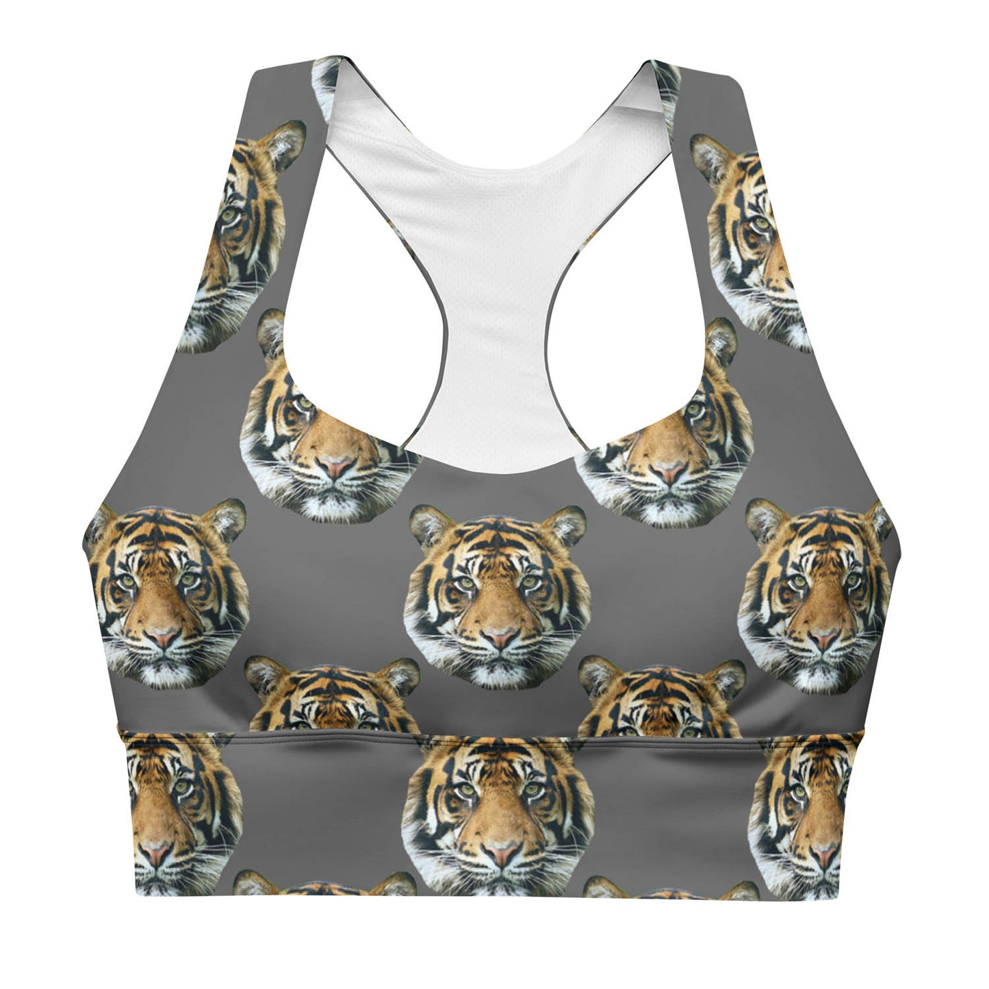 Tiger Face Longline Sports Bra in Grey (XS-3XL)