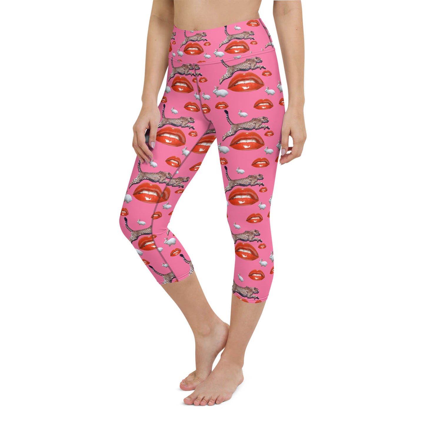 Cheetah Lips and Bunnies High Waisted Capri Workout Leggings