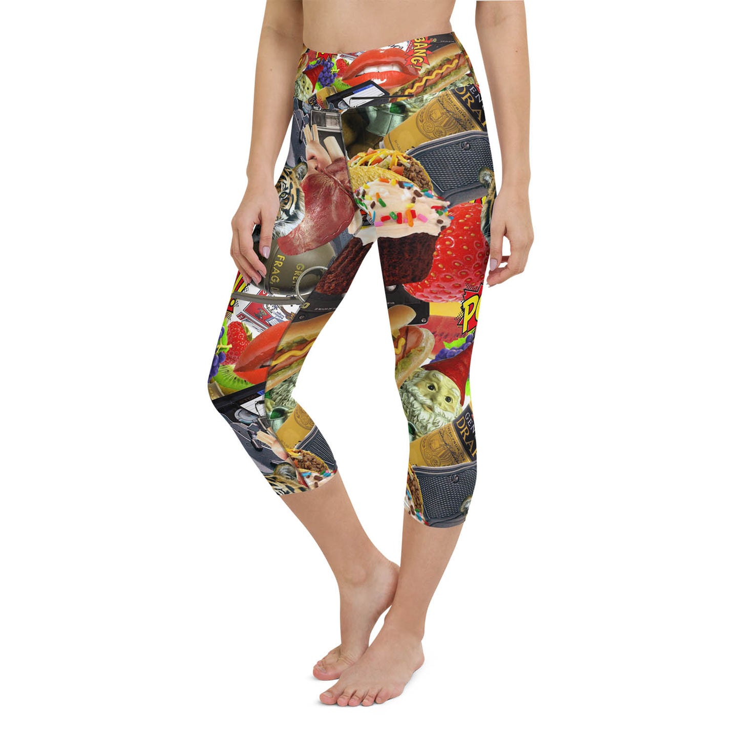 Hotdogs Grenades and Tigers Oh My High Waisted Capri Workout Leggings