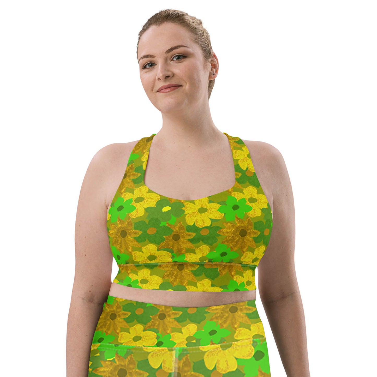 Green Flowers Longline Sports Bra
