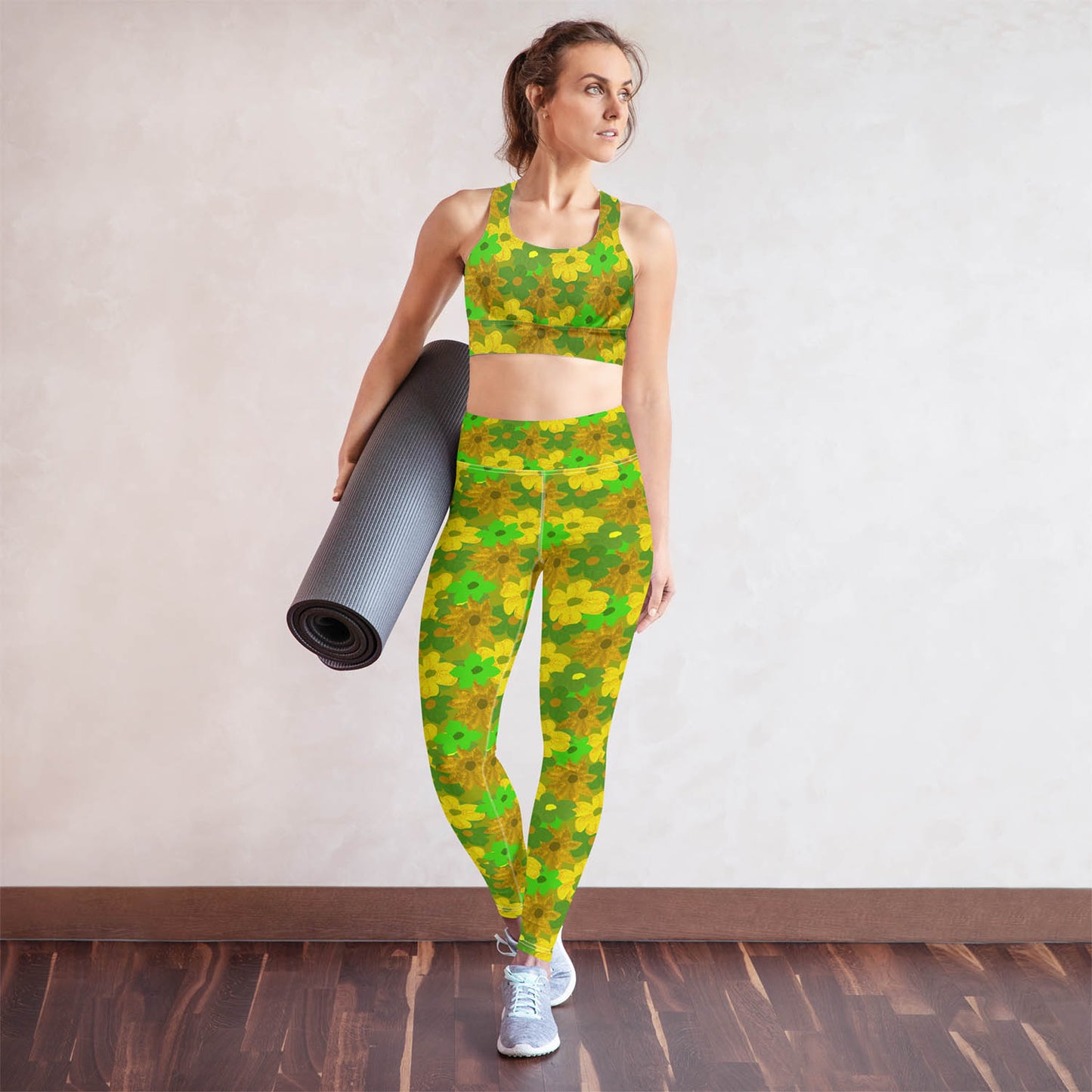 Green Flowers High Waisted Workout Leggings (XS-6XL)