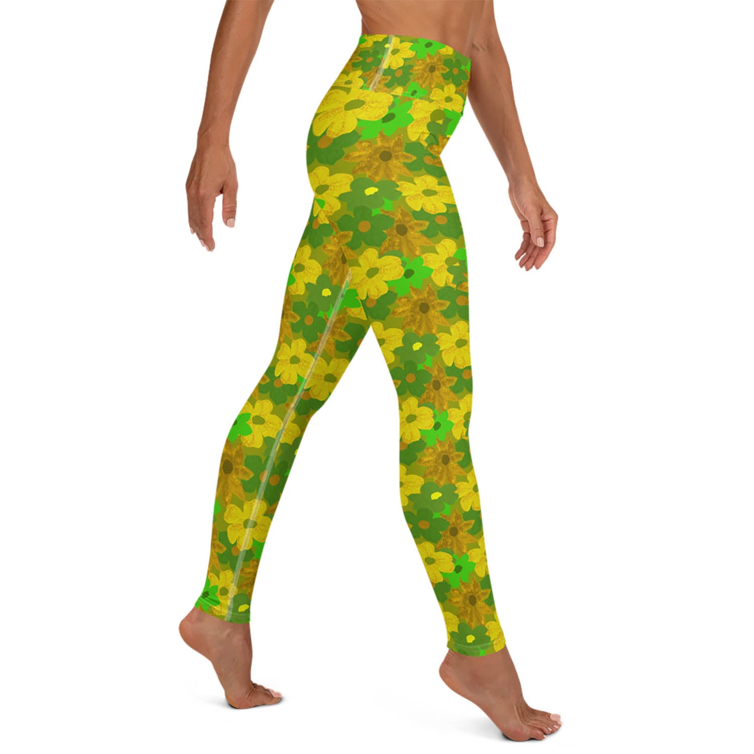 Green Flowers High Waisted Workout Leggings (XS-6XL)