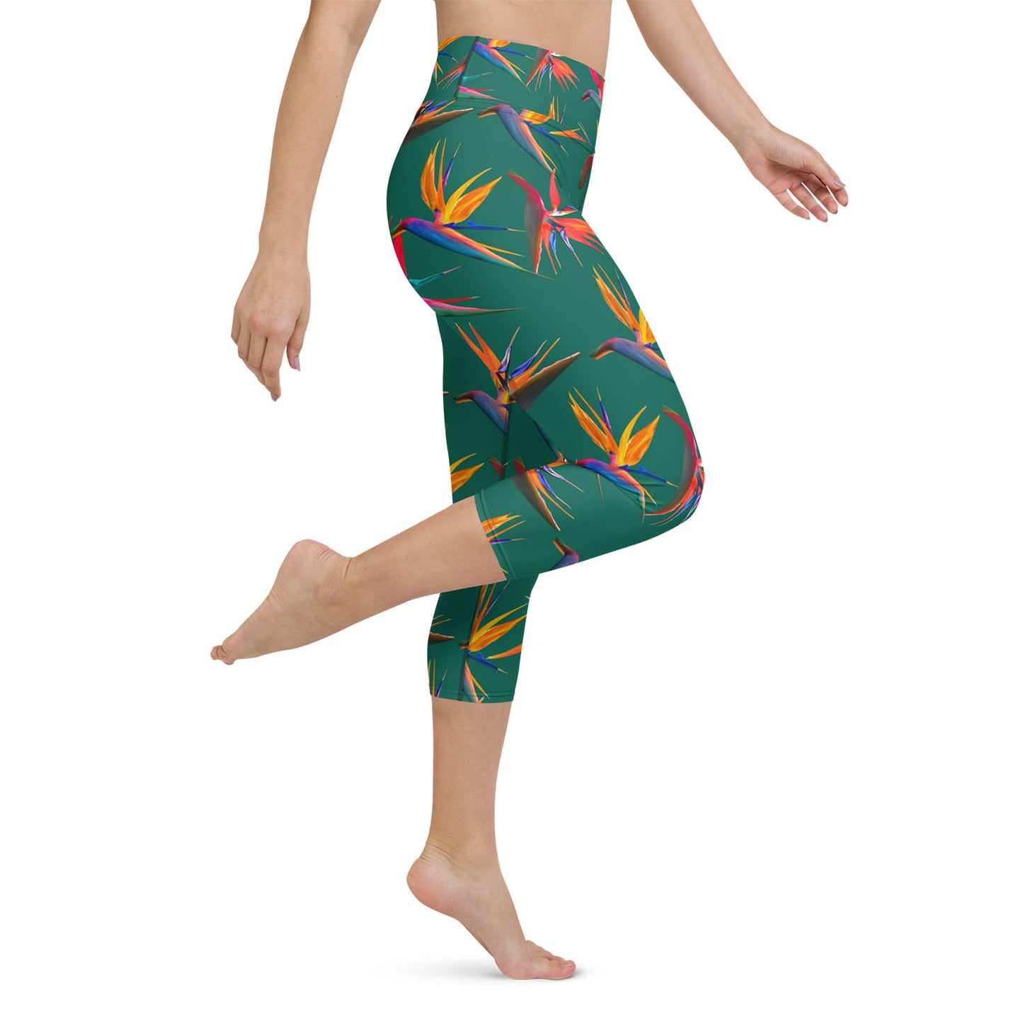 Birds of Paradise High Waisted Capri Workout Leggings