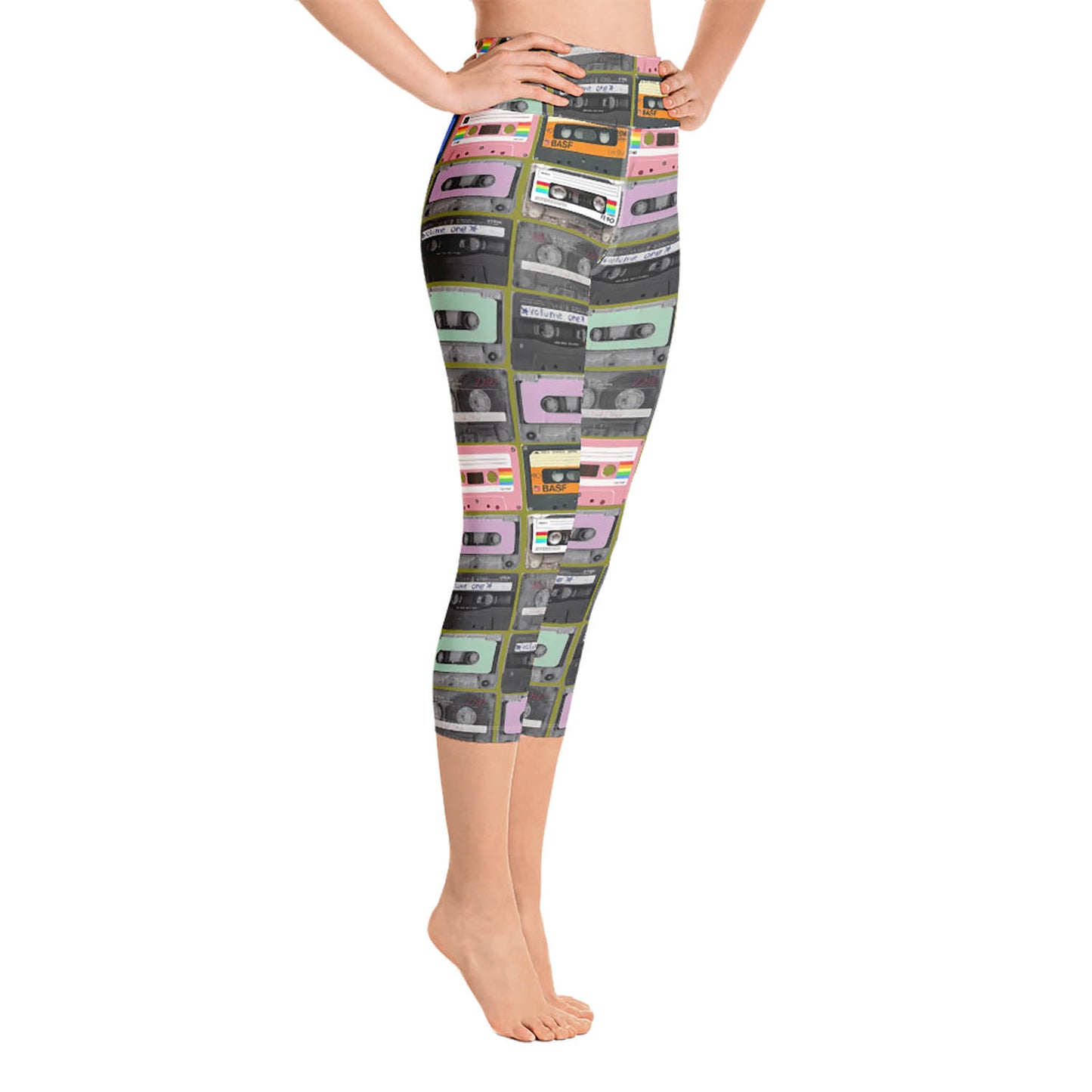 Cassette Mix Tape High Waisted Capri Workout Leggings