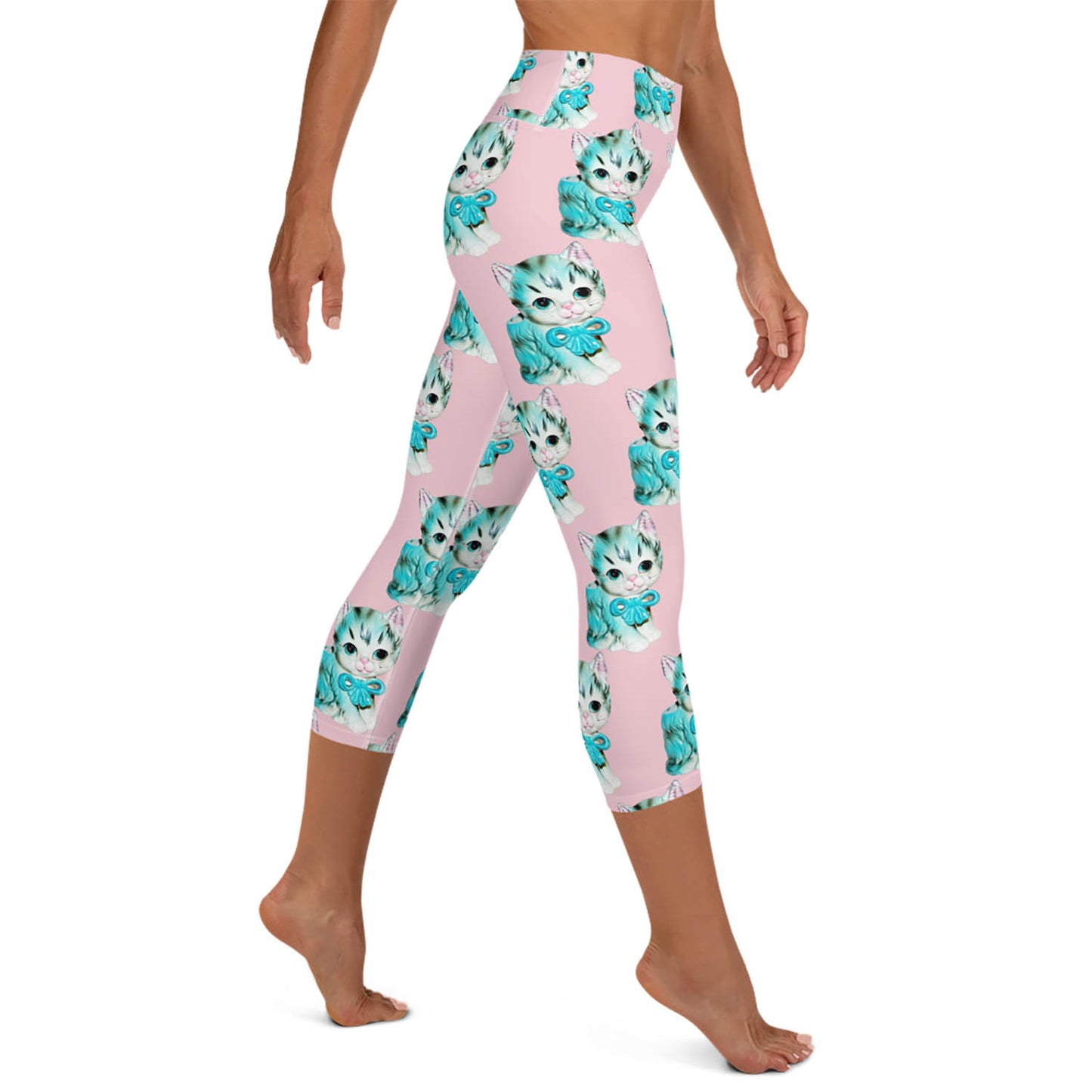 Vintage Kitty Cat High Waisted Capri Workout Leggings