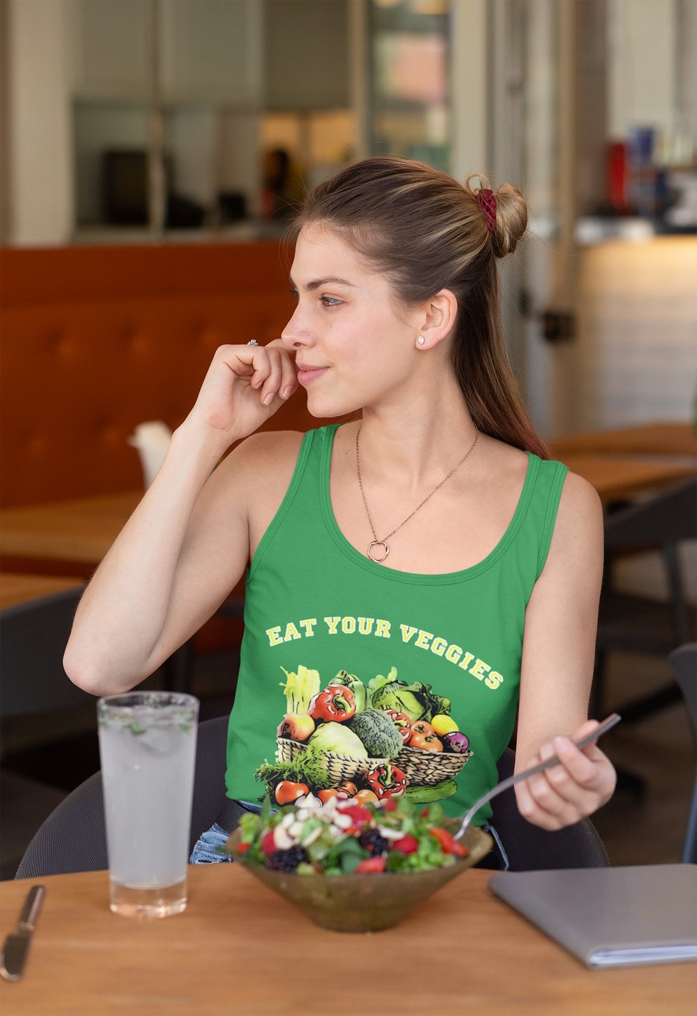 Eat Your Veggies Women's Ideal Racerback Tank in Kelly Green - Jeanjai