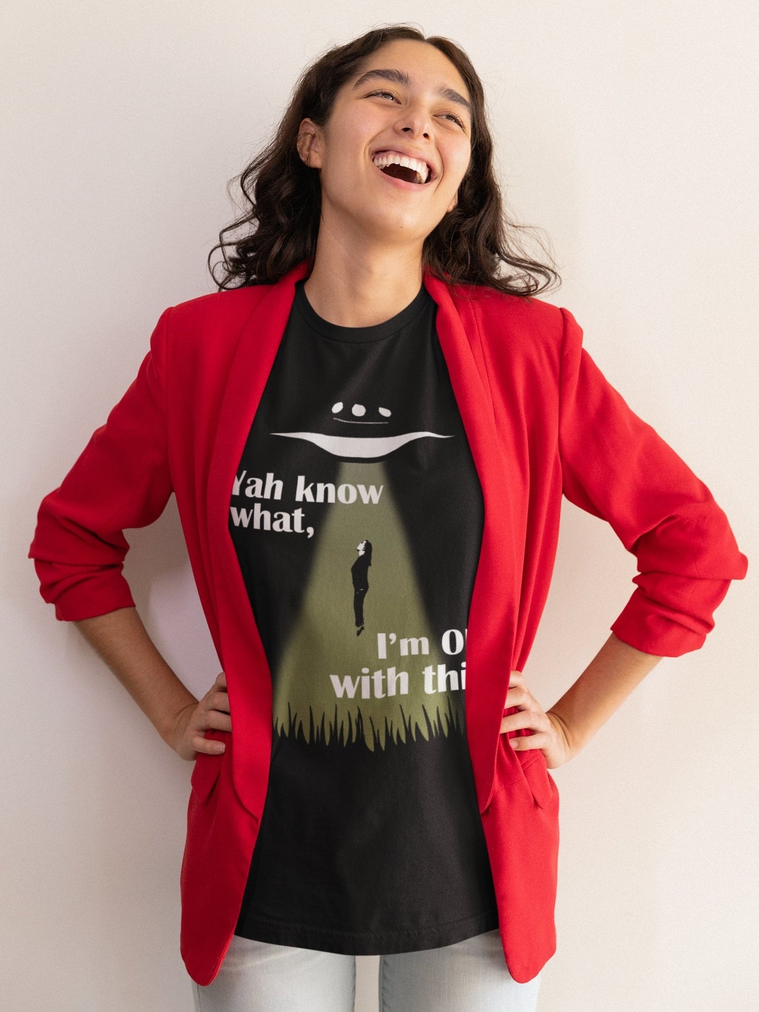 Funny Alien Abduction Unisex Jersey Short Sleeve T-shirt in Black - Jeanjai