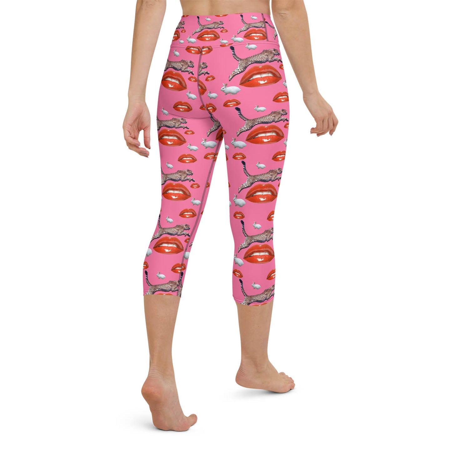Cheetah Lips and Bunnies High Waisted Capri Workout Leggings