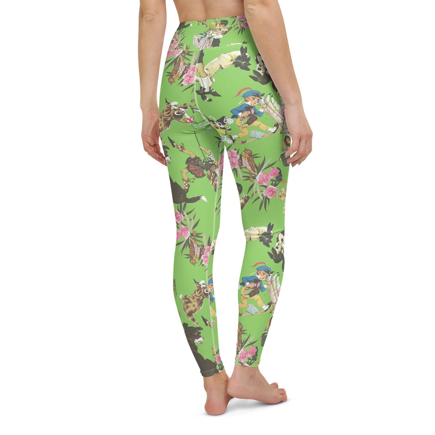 Nursery Rhyme Collage High Waisted Workout Leggings in Lime Green
