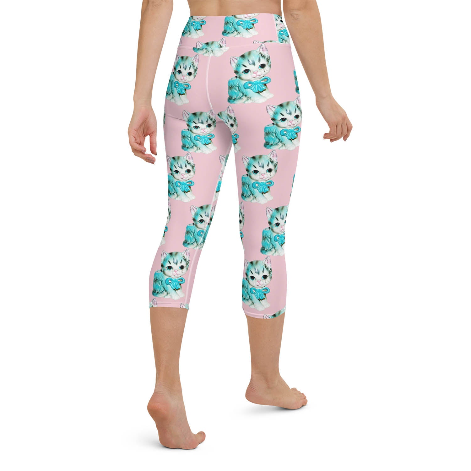 Vintage Kitty Cat High Waisted Capri Workout Leggings