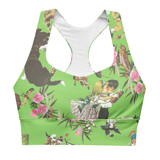 Nursery Rhyme Collage Longline Sports Bra in Lime Green (XS-3XL)