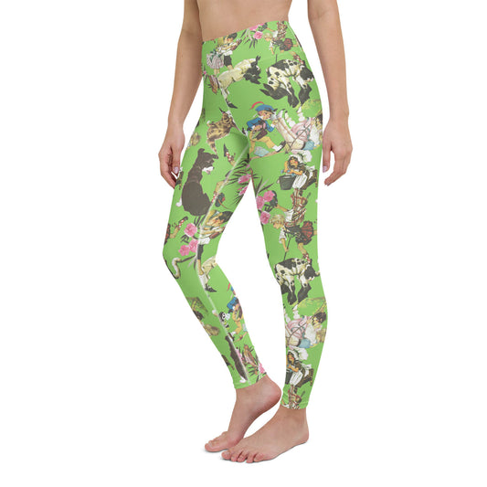 Nursery Rhyme Collage High Waisted Workout Leggings in Lime Green