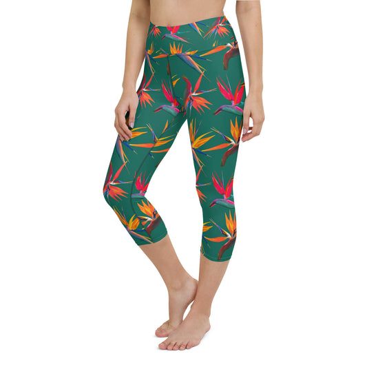 Birds of Paradise High Waisted Capri Workout Leggings