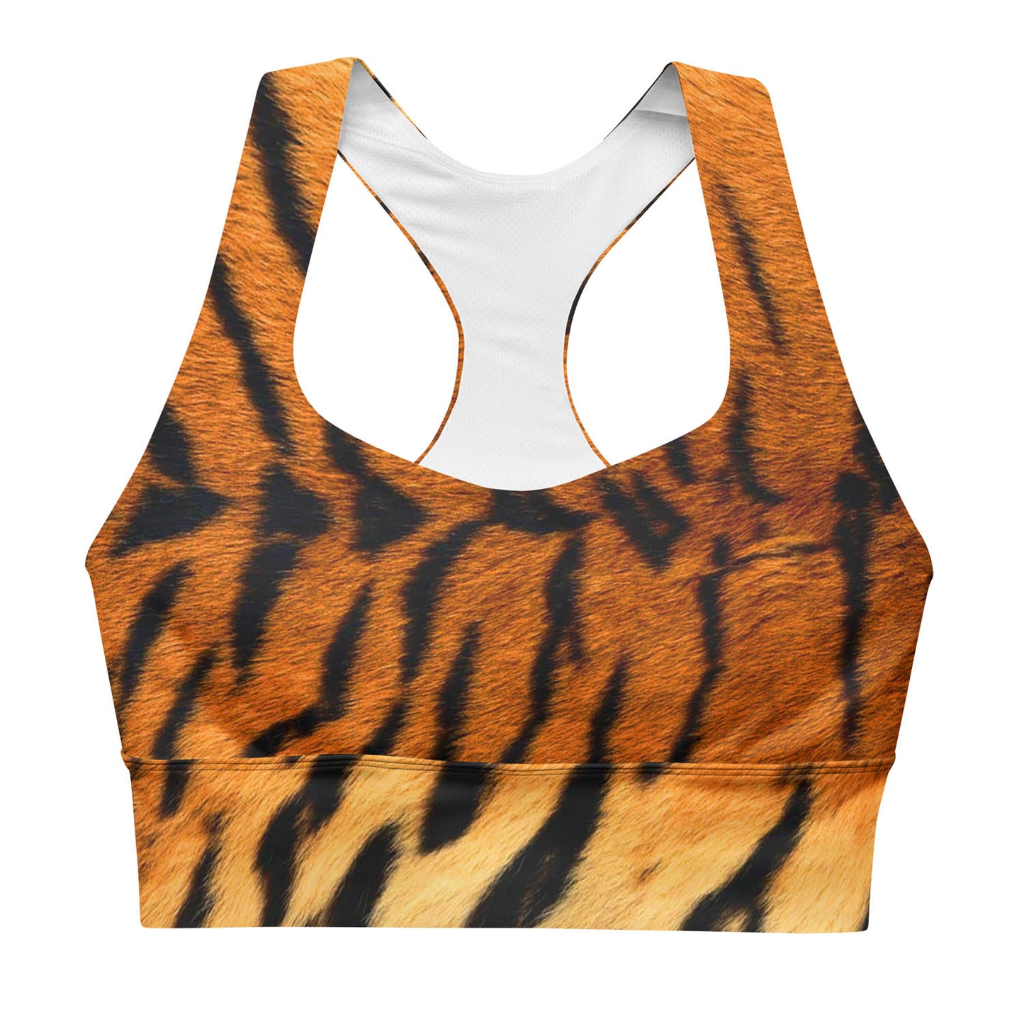 Tiger Print Longline Sports Bra in Orange and Black (XS-3XL)