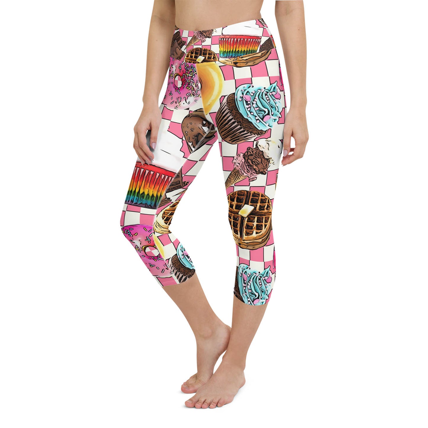 Donuts Cupcakes and Waffles High Waisted Capri Workout Leggings