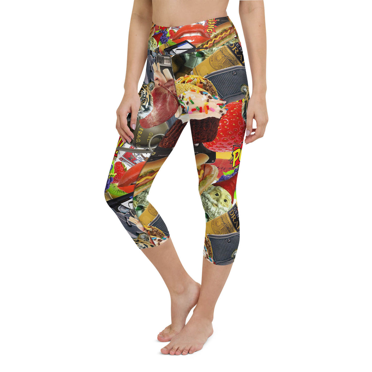 Hotdogs Grenades and Tigers Oh My High Waisted Capri Workout Leggings