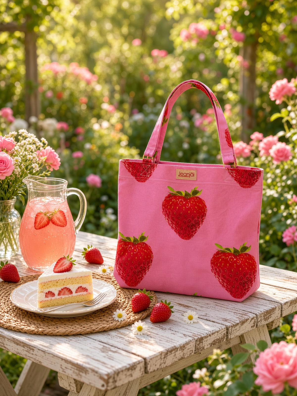 Candy Pink and Strawberries - Lightweight Tote