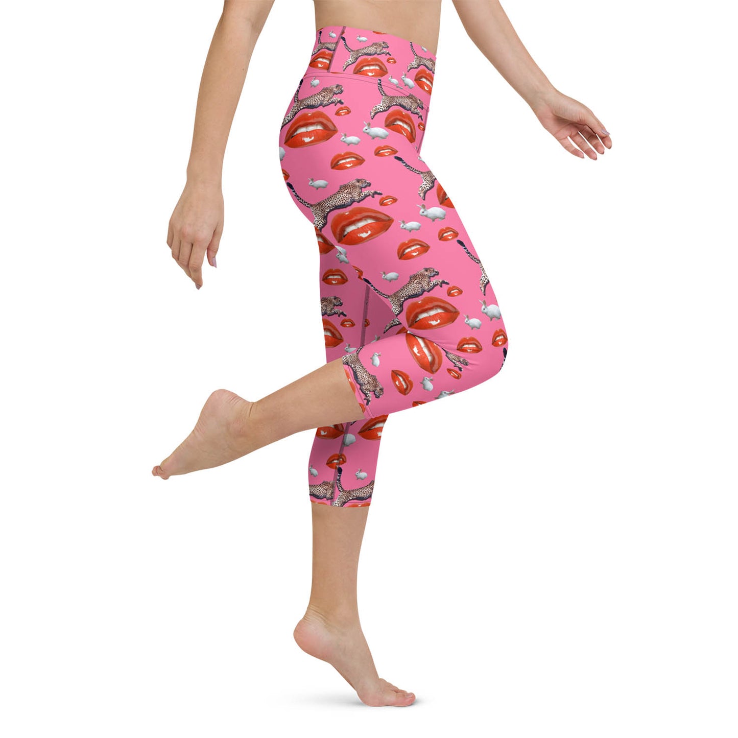 Cheetah Lips and Bunnies High Waisted Capri Workout Leggings