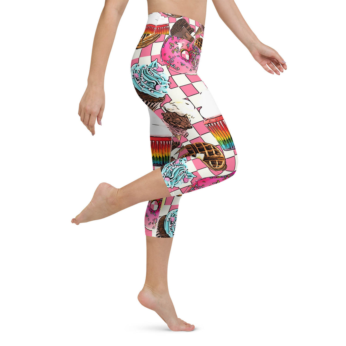 Donuts Cupcakes and Waffles High Waisted Capri Workout Leggings