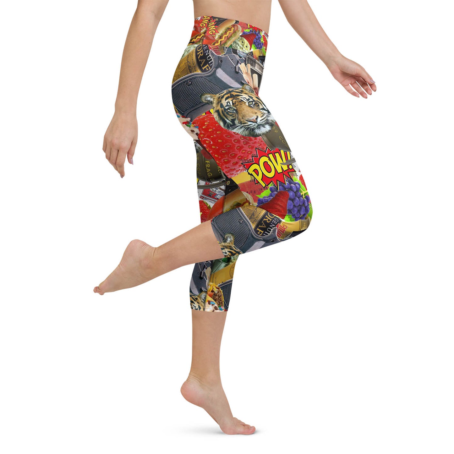 Hotdogs Grenades and Tigers Oh My High Waisted Capri Workout Leggings
