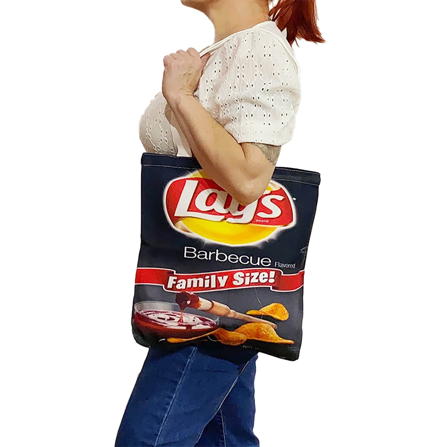 Canvas Tote Printed in Lay's Barbecue "Family Size" - Jeanjai