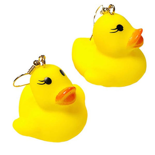 Yellow Rubber Duckie Earrings with a Real Squeak - Jeanjai